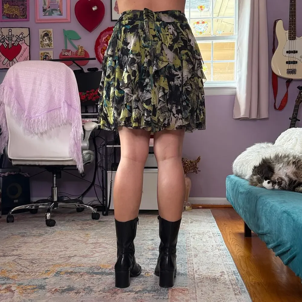 Vintage Y2K black and green ruffly mini skirt